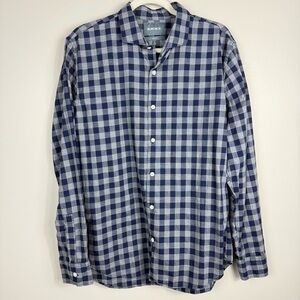 Bonobos Button Down Plaid Top Men Large Slim Fit Blue Grey Checkered Long Sleeve